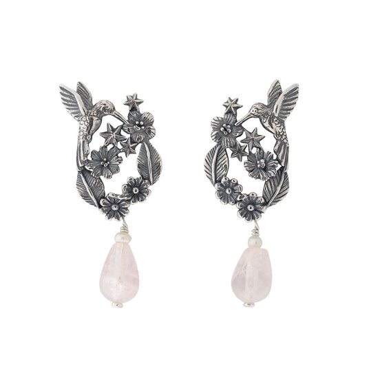 Classic Hummingbird Earrings with Flowers and Stars | Handcrafted Beauty