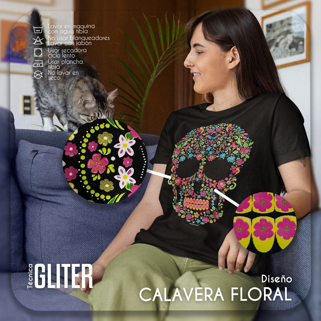 Calavera Floral Playera para Mujer | Estilo Mexicano y Elegante