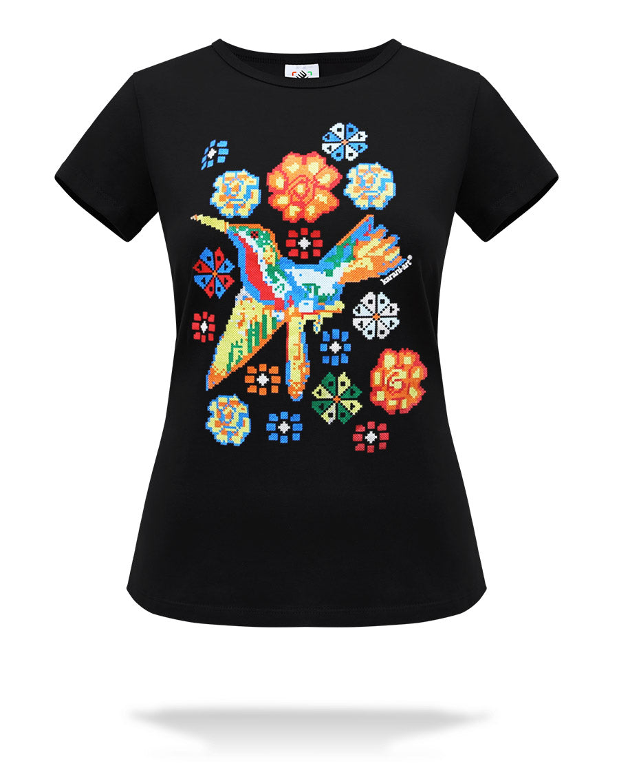Colibrí Punto de Cruz Playera para Dama Elegancia Mexicana