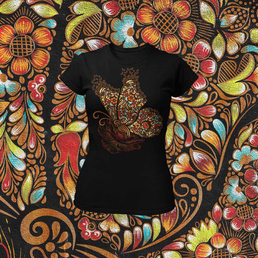 Monarca Lacada Playera para Dama | Elegancia y Tradición Mexicana