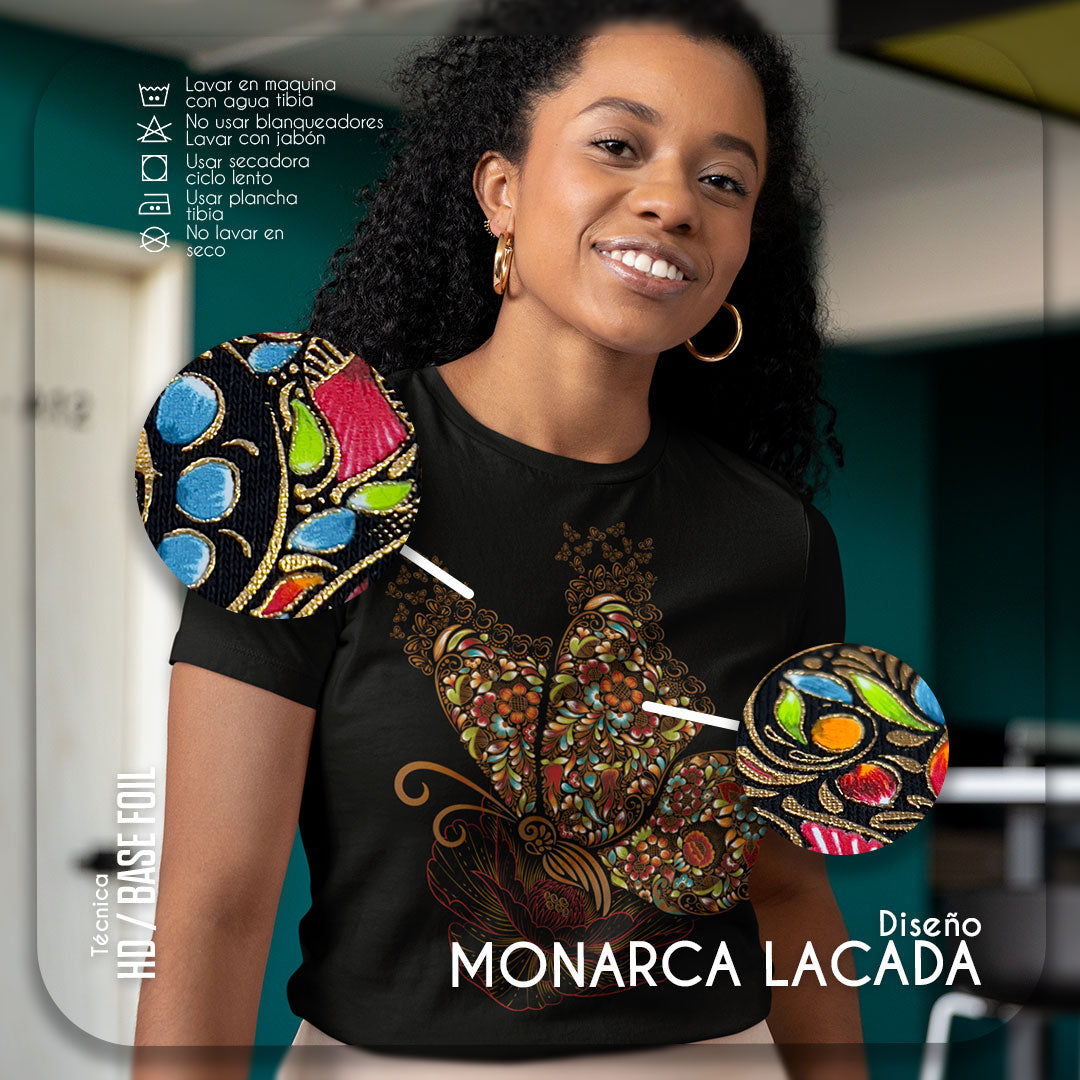 Monarca Lacada Playera para Dama | Elegancia y Tradición Mexicana