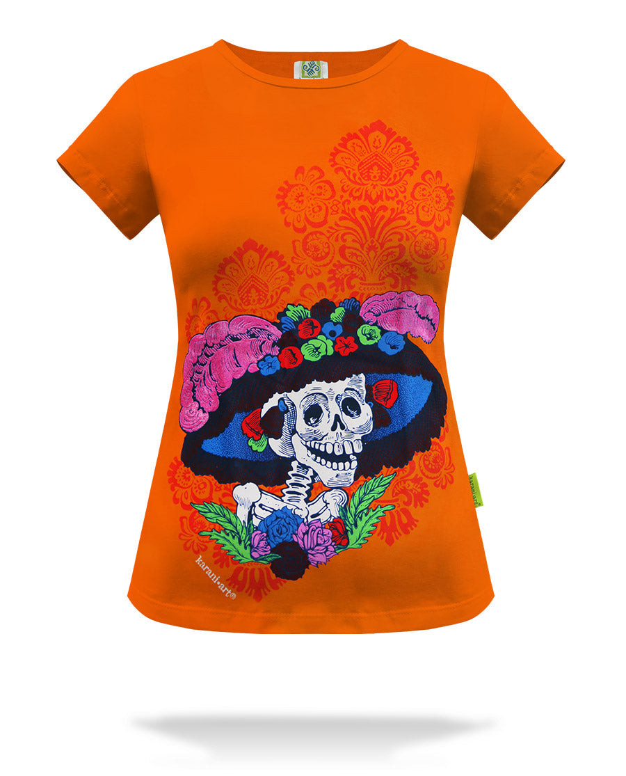 Playera-Catrina-dama-Naranja