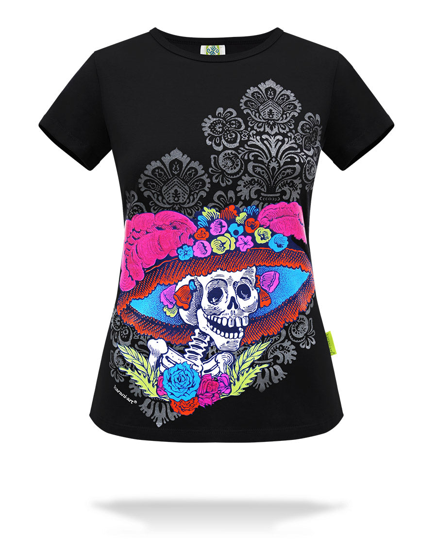 Playera-Catrina-dama-Negro