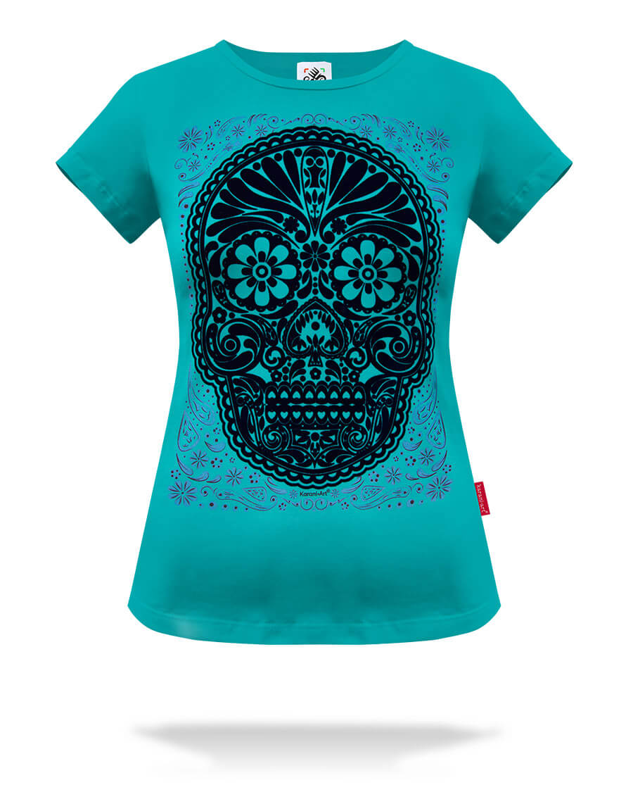 Calavera de Obsidiana Playera para Mujer | Estilo Mexicano y Sofisticad