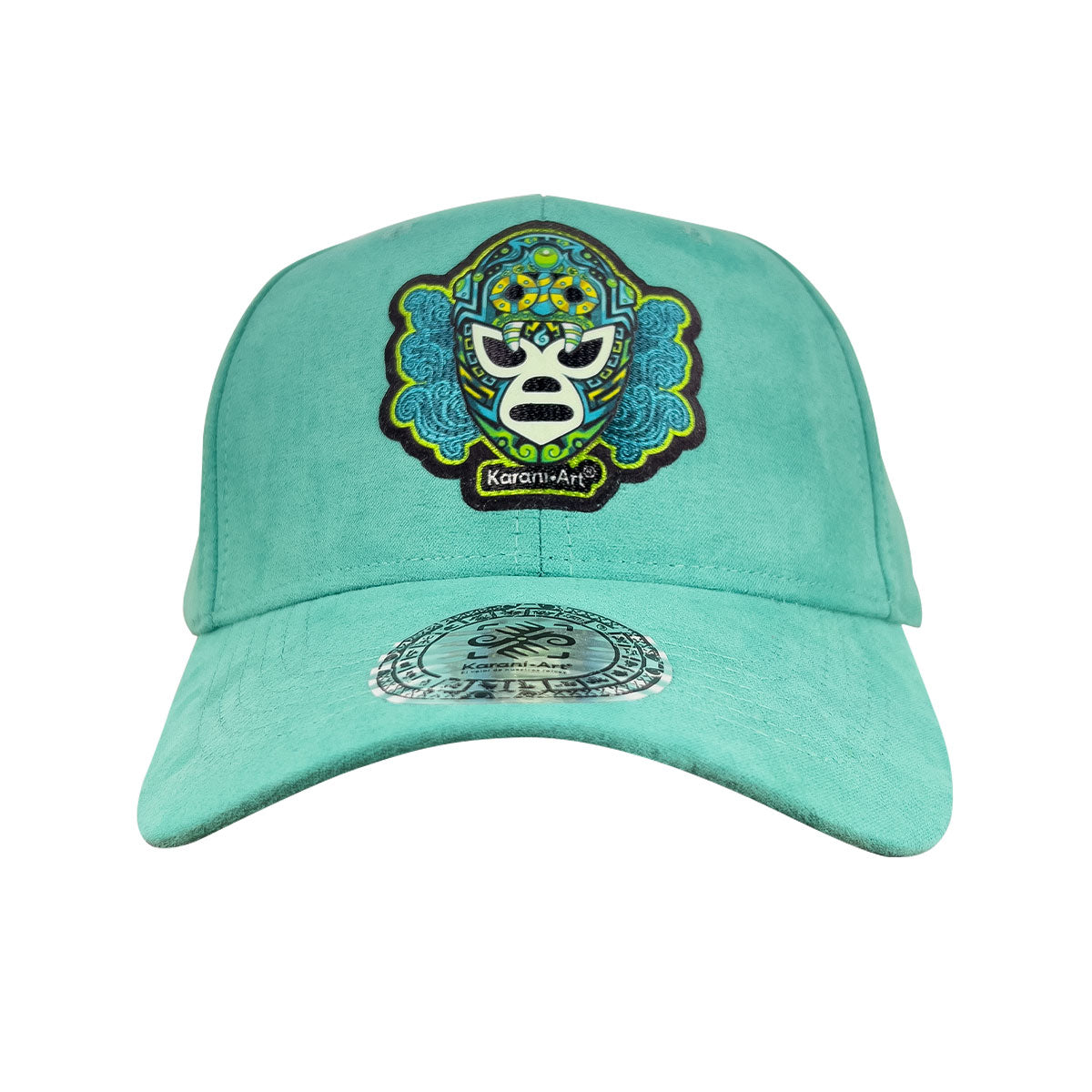 Gorra Máscara Tlaloque de Gamusa Verde | Elegancia y Cultura Azteca