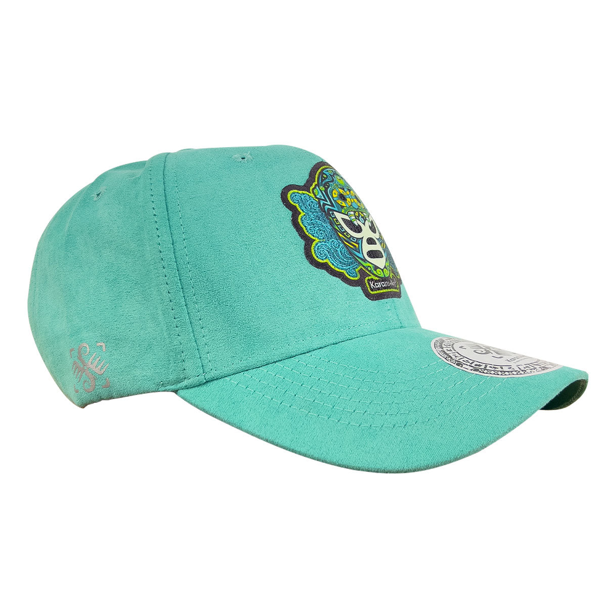 Gorra Máscara Tlaloque de Gamusa Verde | Elegancia y Cultura Azteca