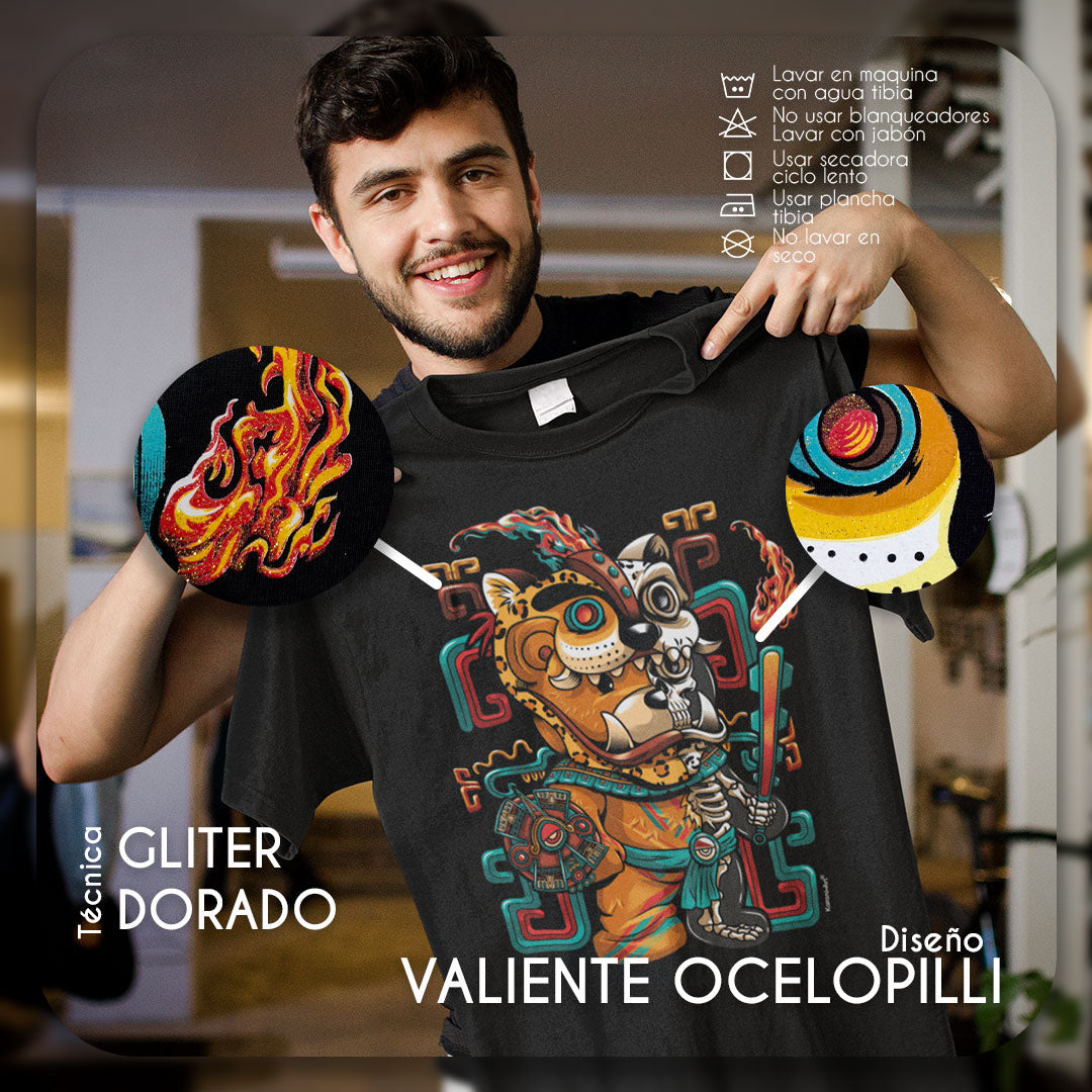 Brave Ocelopilli Men's T-Shirt | Exclusive Mexican Design
