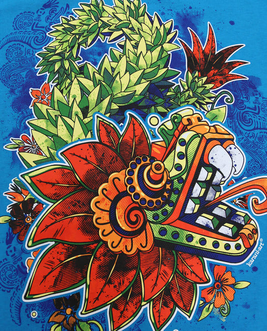 Playera-Hombre-serpienteemplumada-cyan-detalle