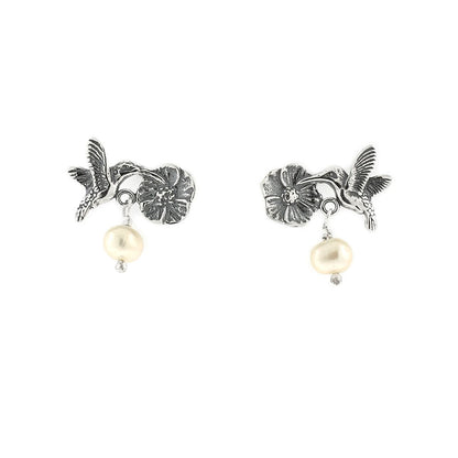 Joyería Aretes Colibrí con Flor