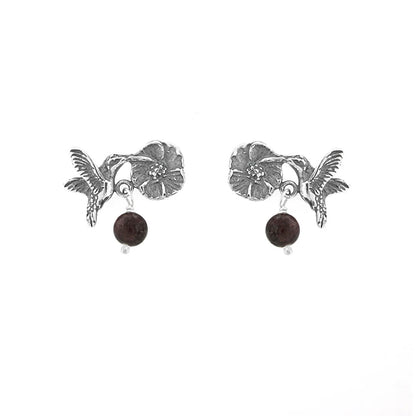 Joyería Aretes Colibrí con Flor