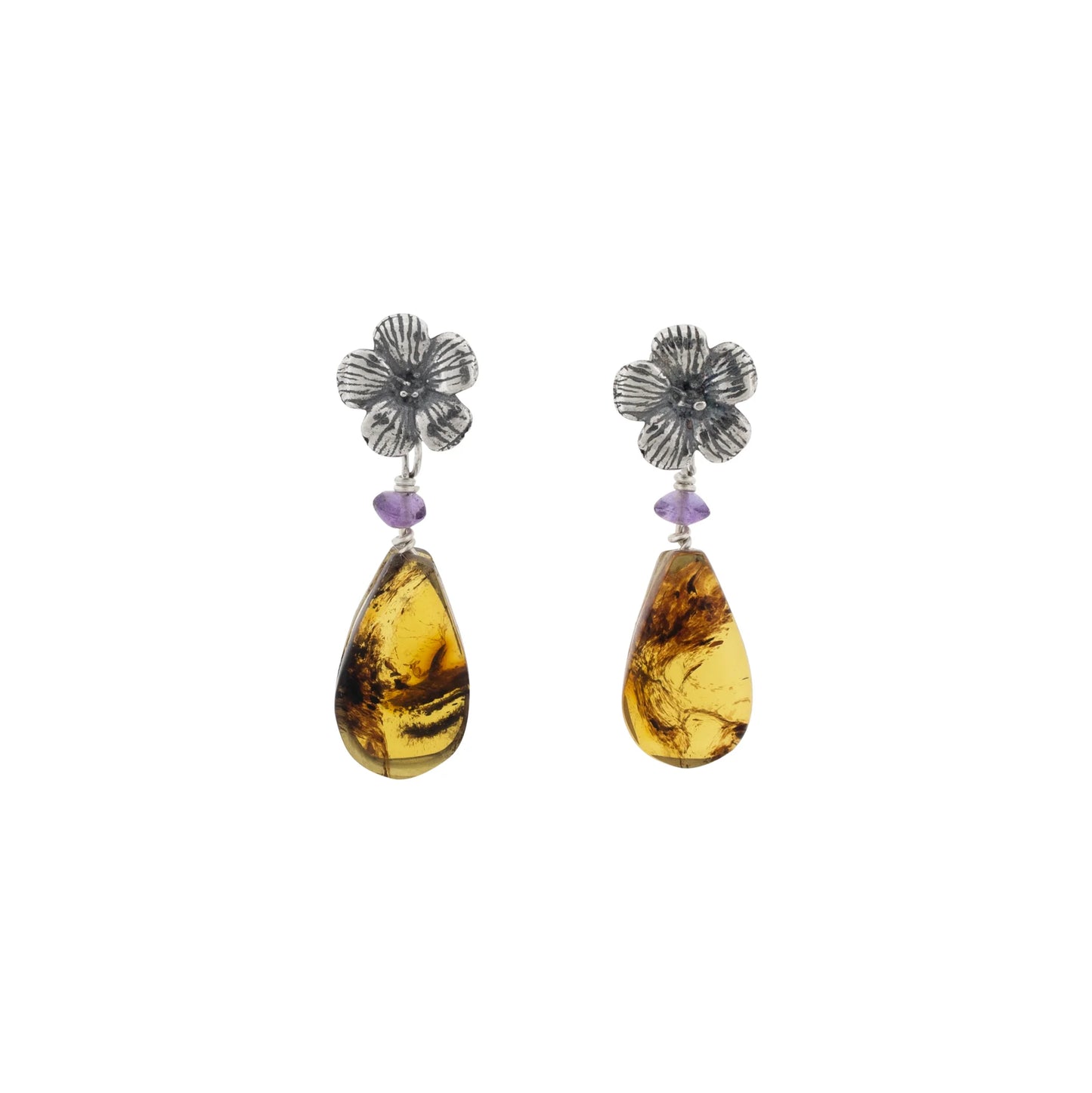 Joyería Aretes Flor Armonía sencillos con Ambar